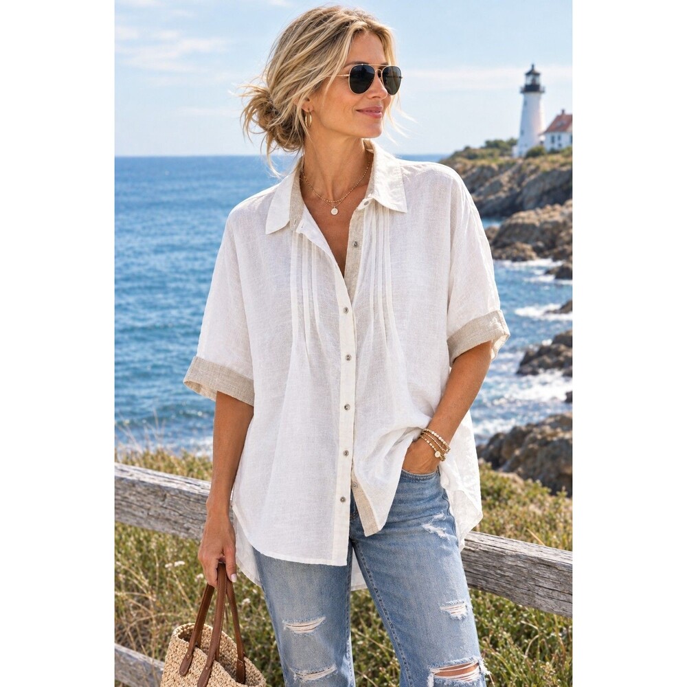 Moonlight Y S Fashions Linen Tunic Womens 2X White Shirt Lagenlook Artsy Coastal